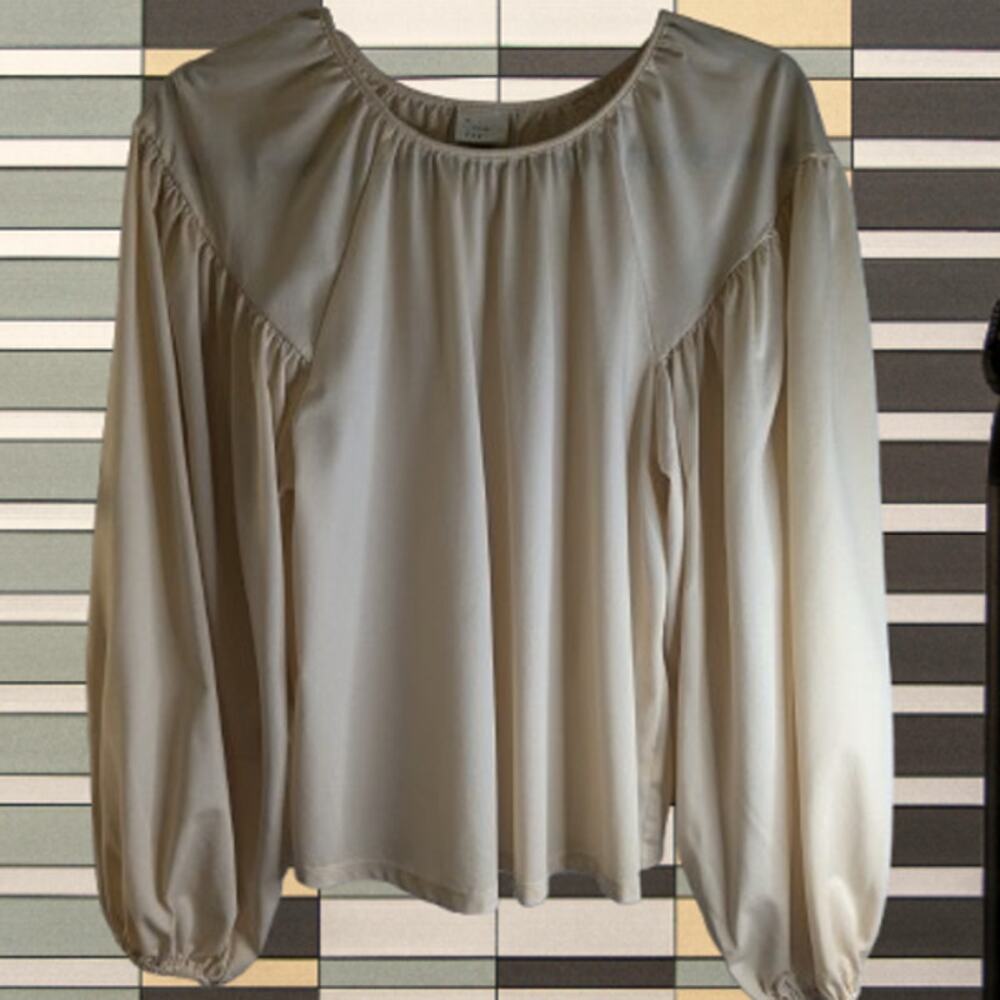 A New Day small long balloon sleeves polyester beige woman's casual blouse.